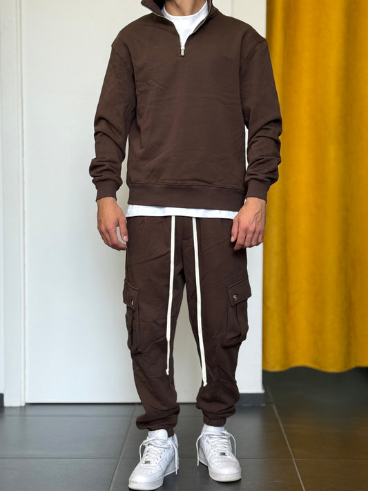 COMPLETO TUTA Mezza Zip Pant. Cargo MARRONE