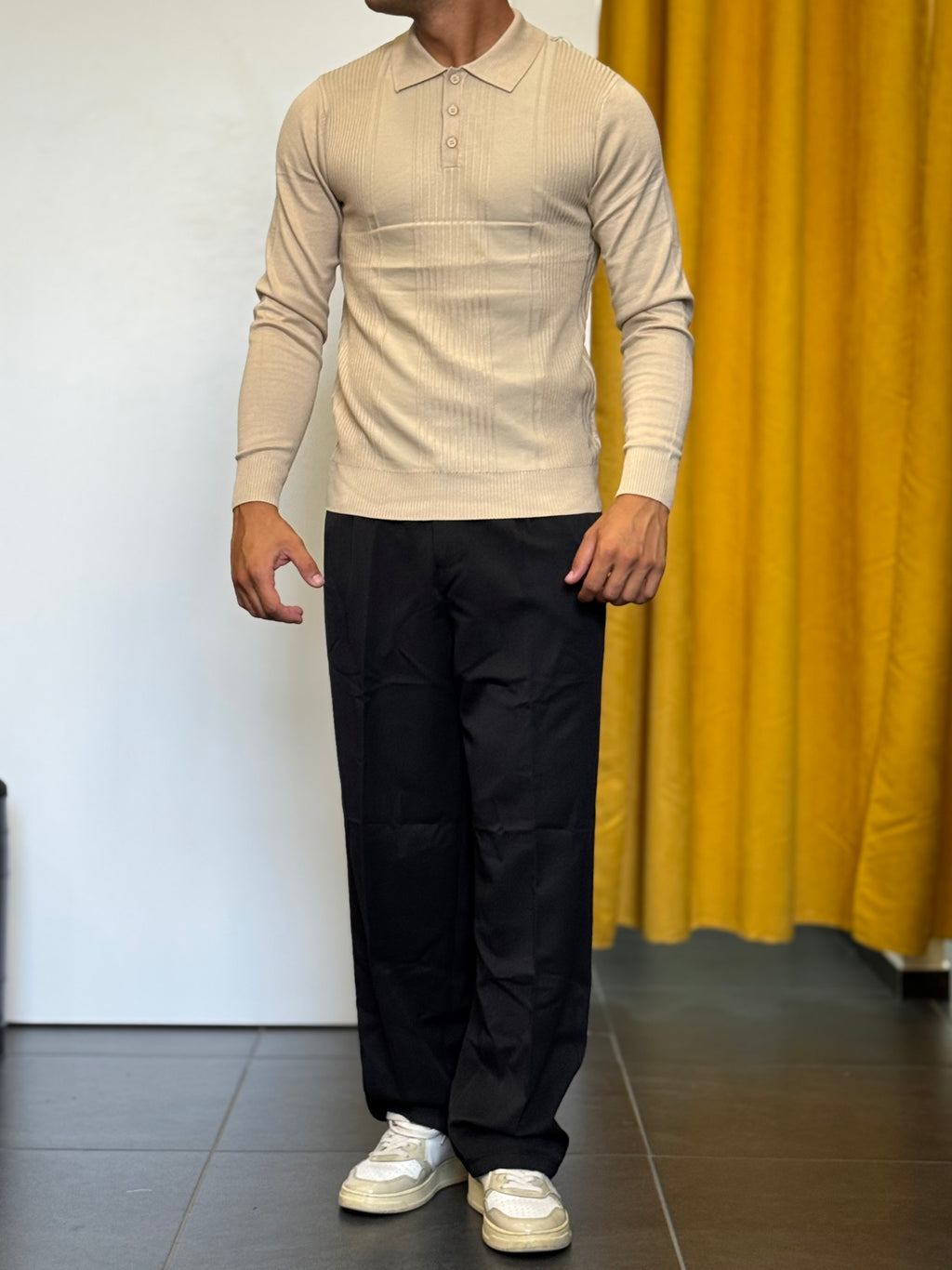 POLO RIGHE Maniche Lunghe Slim Fit BEIGE