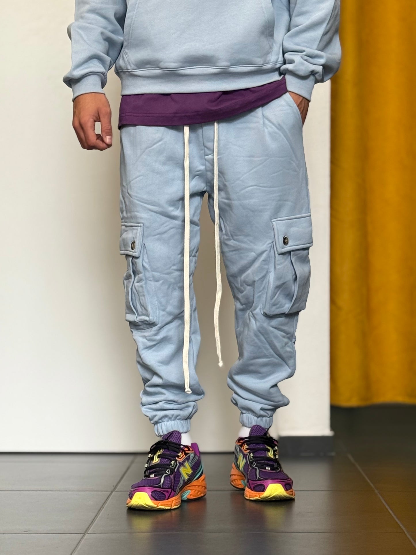 COMPLETO TUTA Cappuccio + Cargo CELESTE