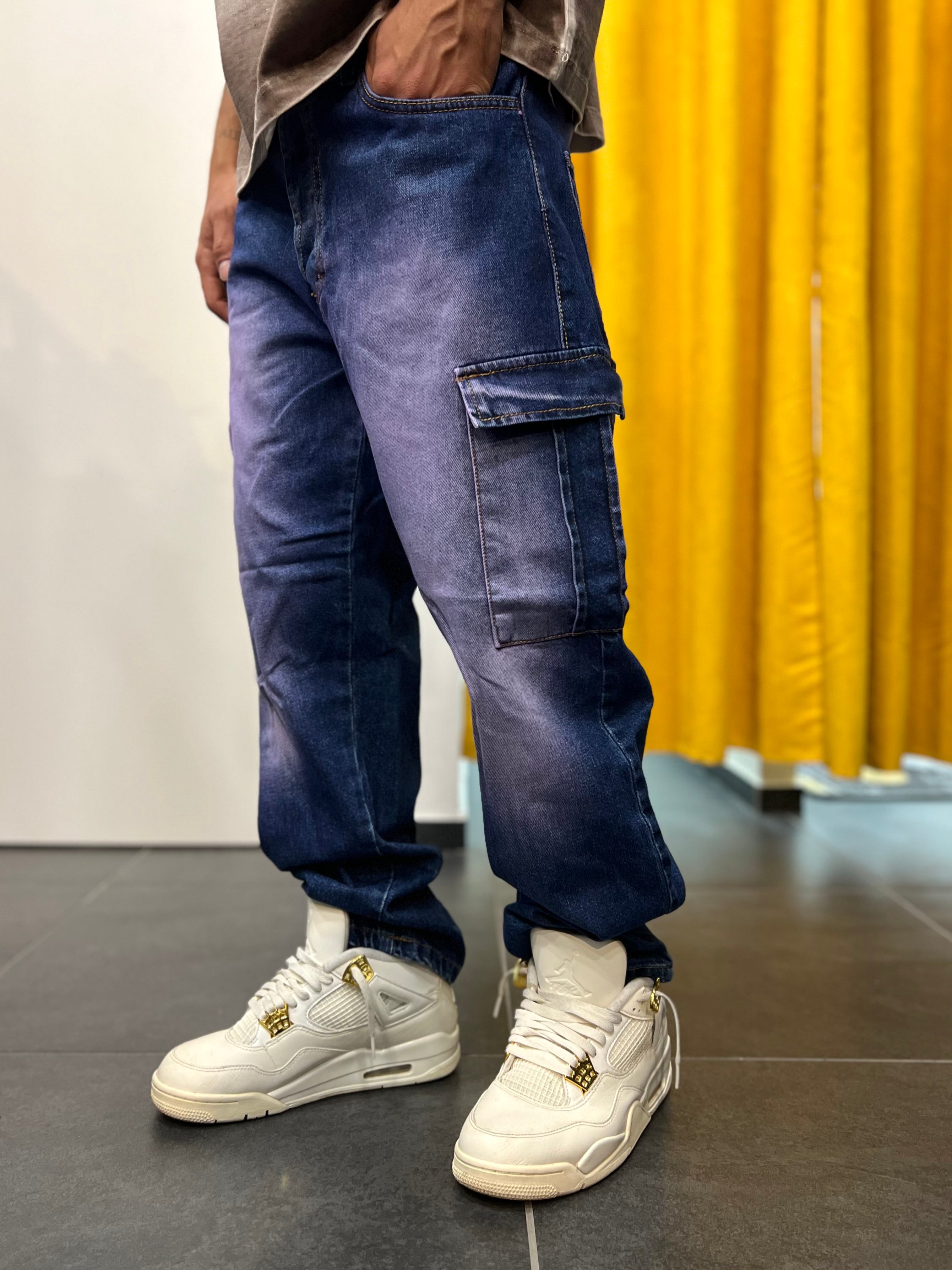 DENIM CARGO Tasca Laterale BLU/LILLA