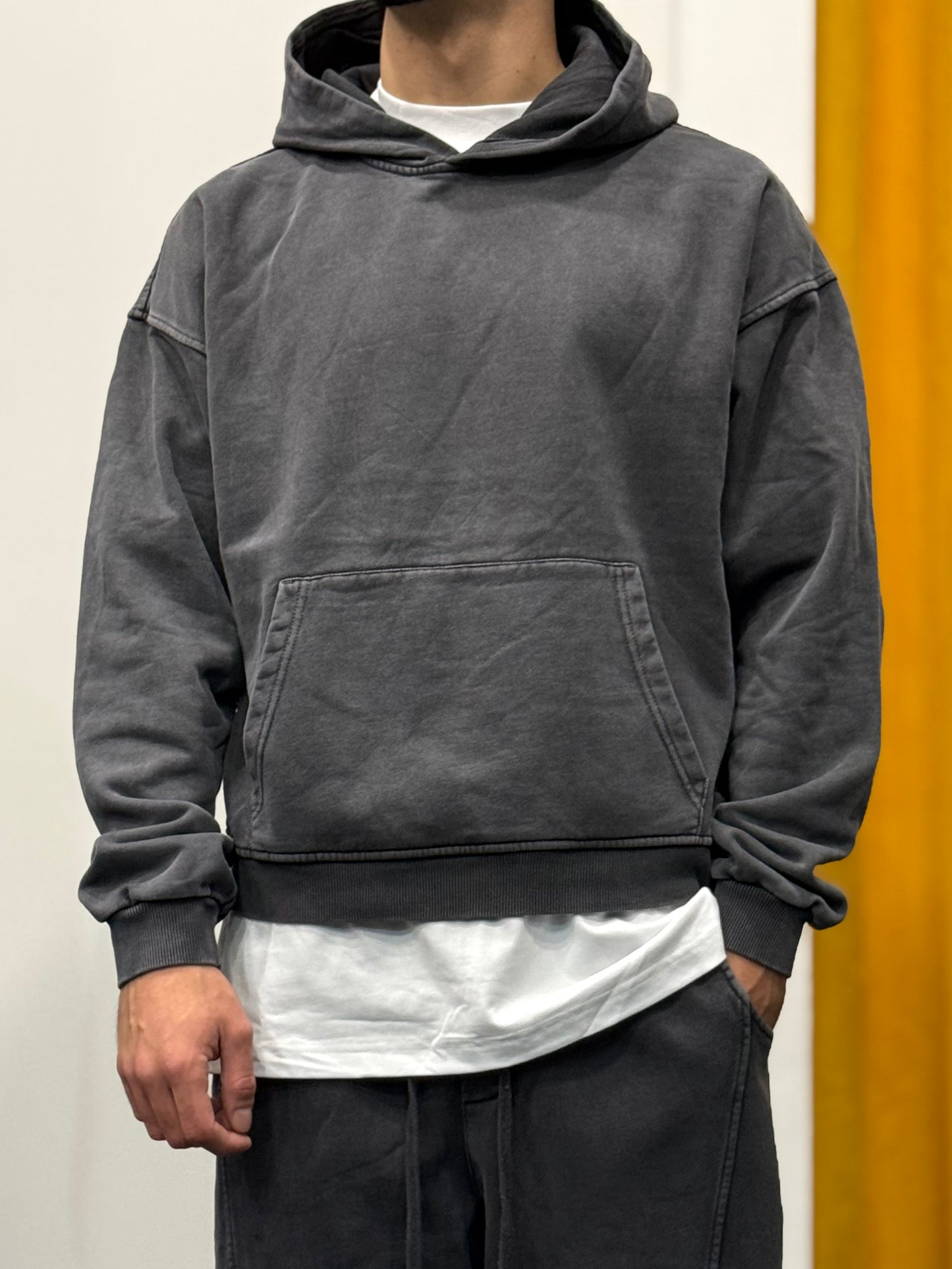 TUTA Felpa Cappuccio STONE WASHED GRIGIO SCURO