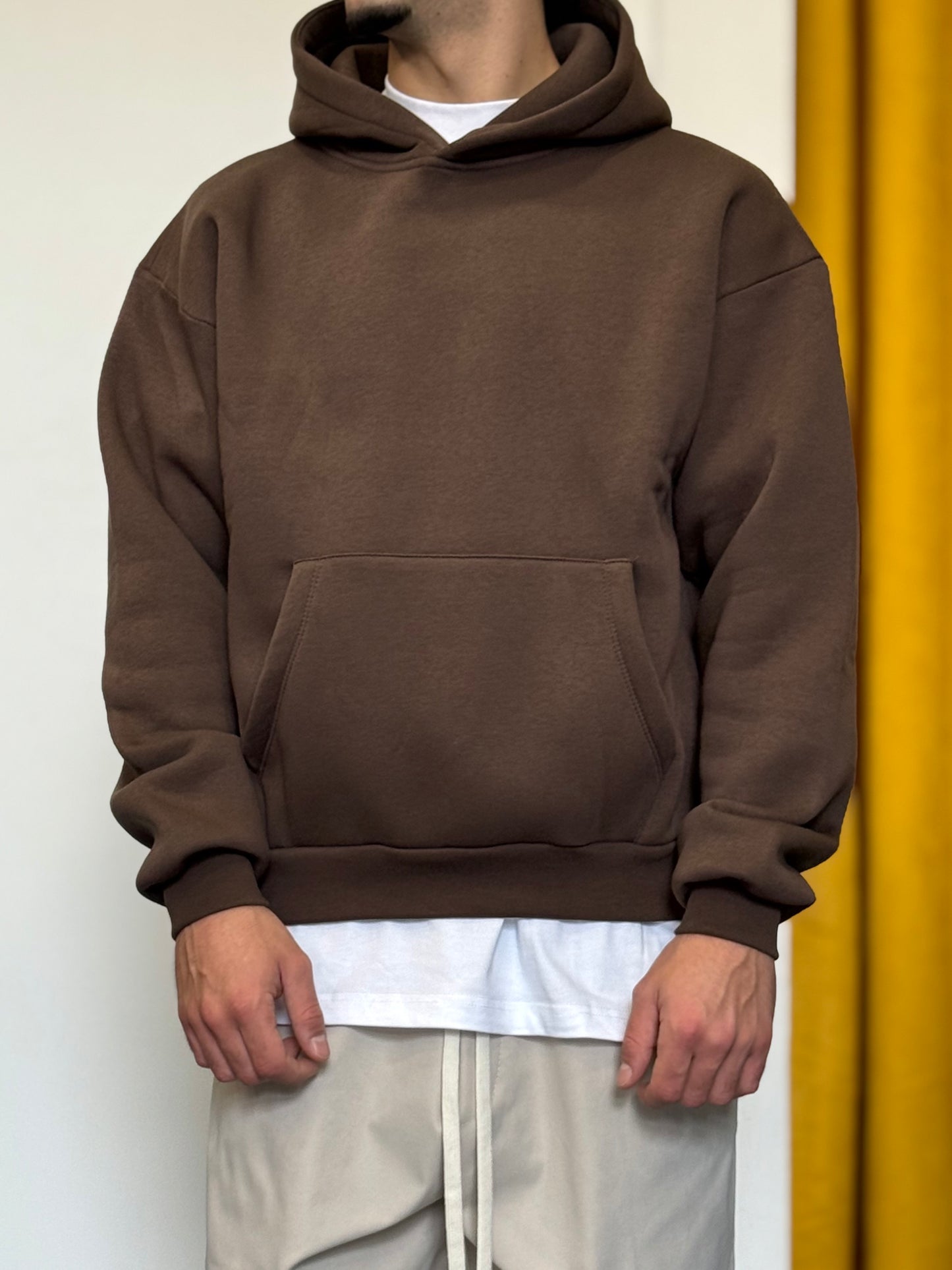 FELPA Con Cappuccio Cotone Felpato MARRONE