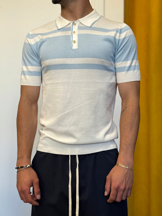 POLO Slim Fit A Righe Celeste