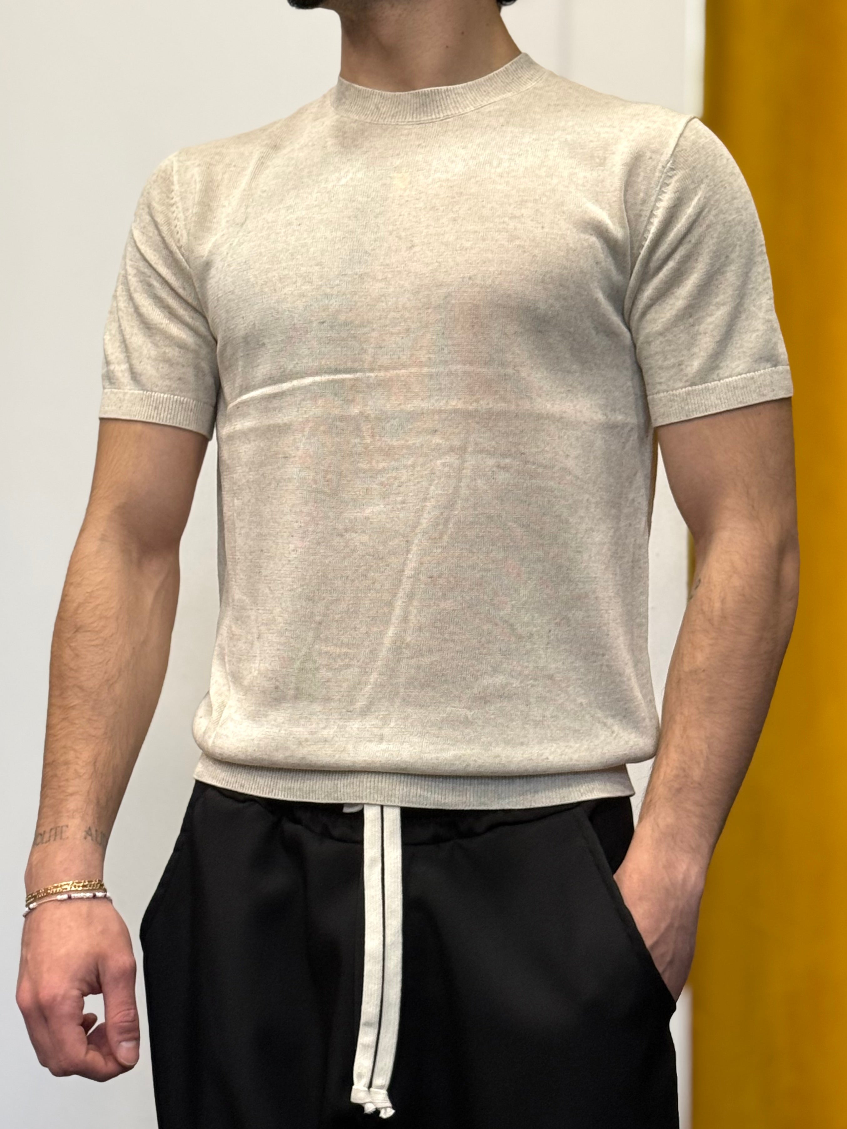 T-SHIRT Misto Lino Slim Fit BEIGE