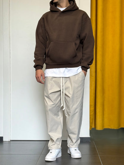 FELPA Con Cappuccio Cotone Felpato MARRONE