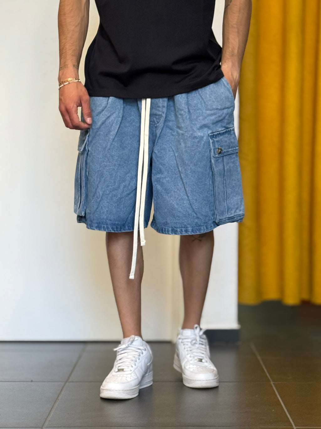 BERMUDA CARGO Denim BLU CHIARO