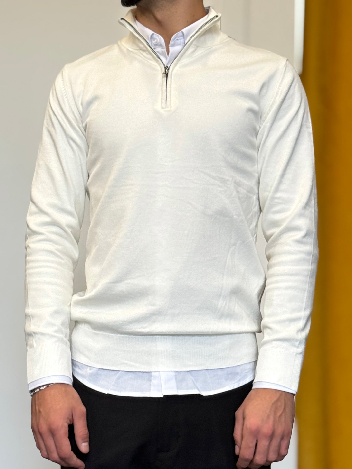 MAGLIONE Slim Fit Zip BIANCO