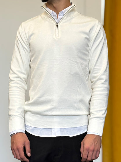 MAGLIONE Slim Fit Zip BIANCO