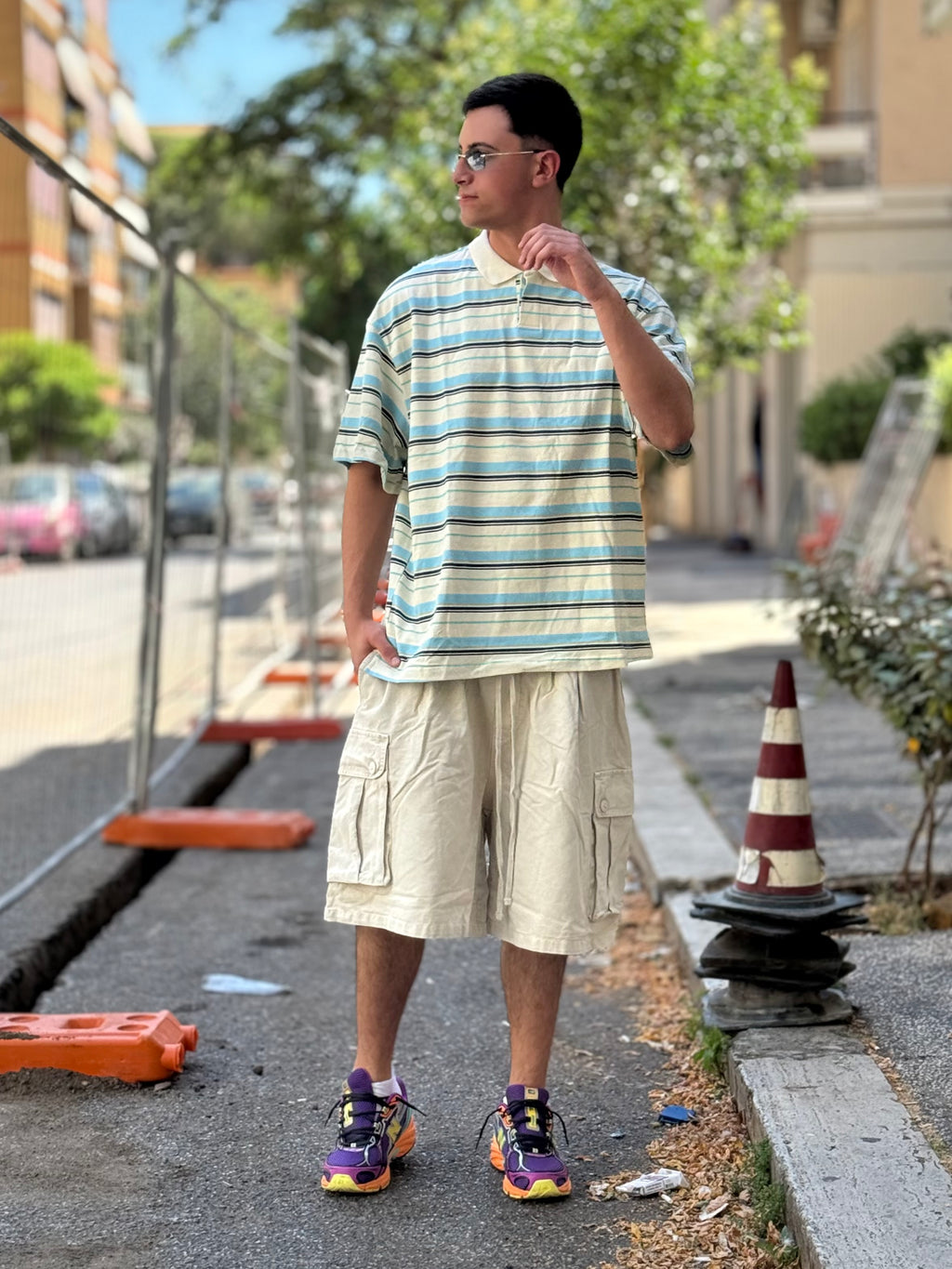 POLO Over Righe CELESTE
