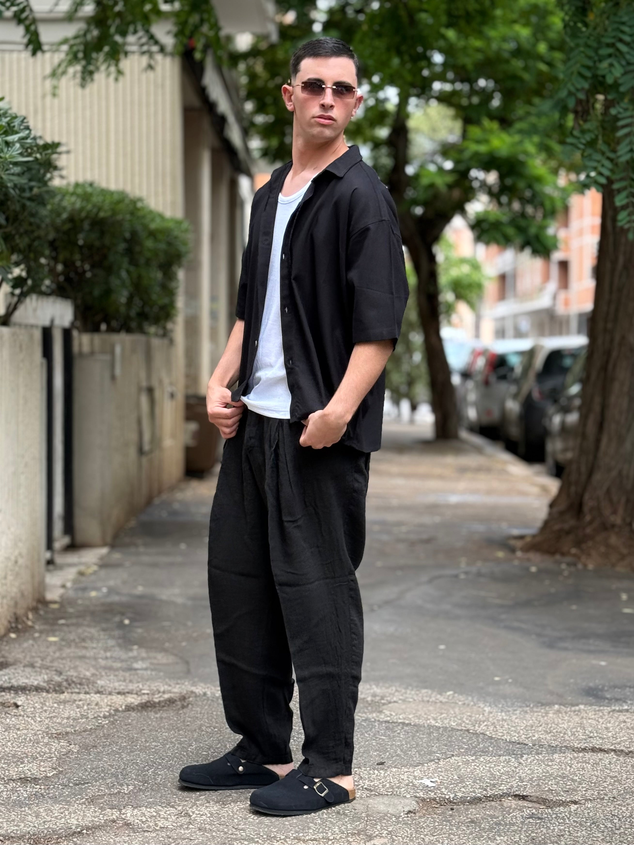 PANTALONE Lino Over NERO