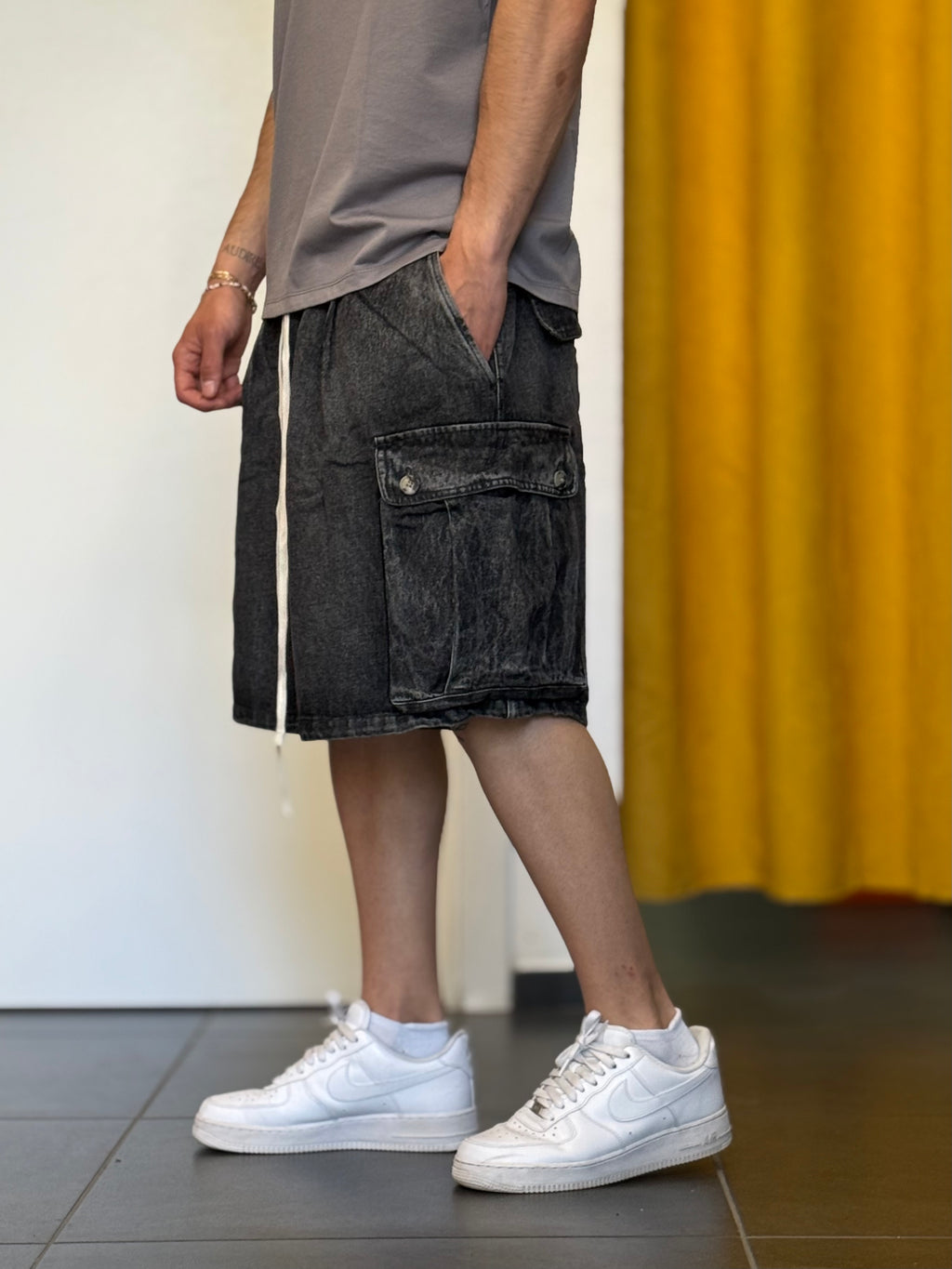 BERMUDA CARGO Denim NERO