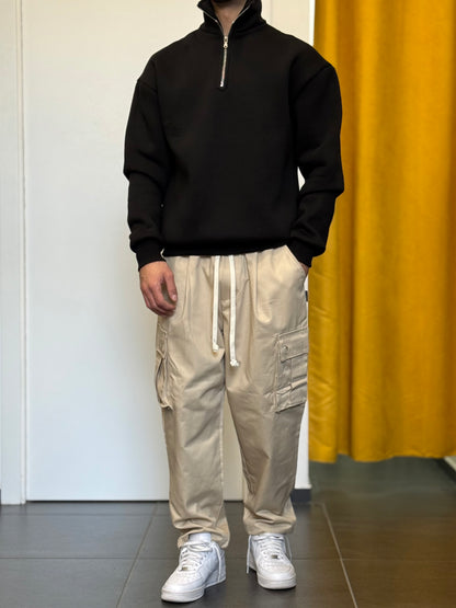 FELPA Mezza Zip Cotone Felpato NERO