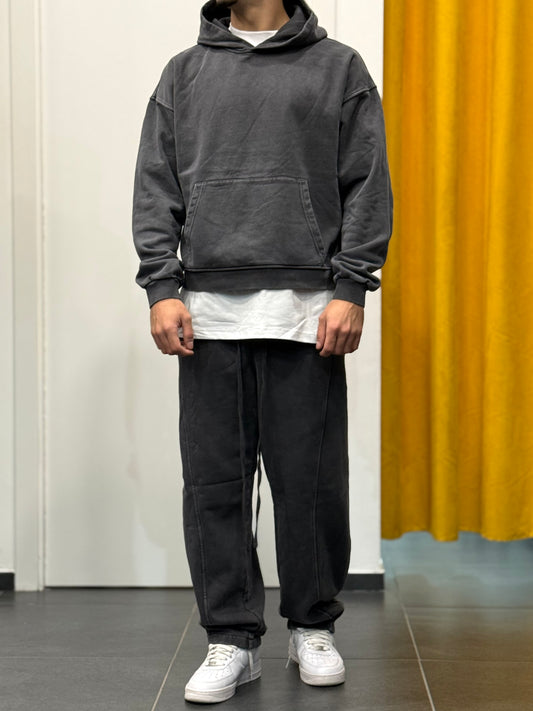 TUTA Felpa Cappuccio STONE WASHED GRIGIO SCURO