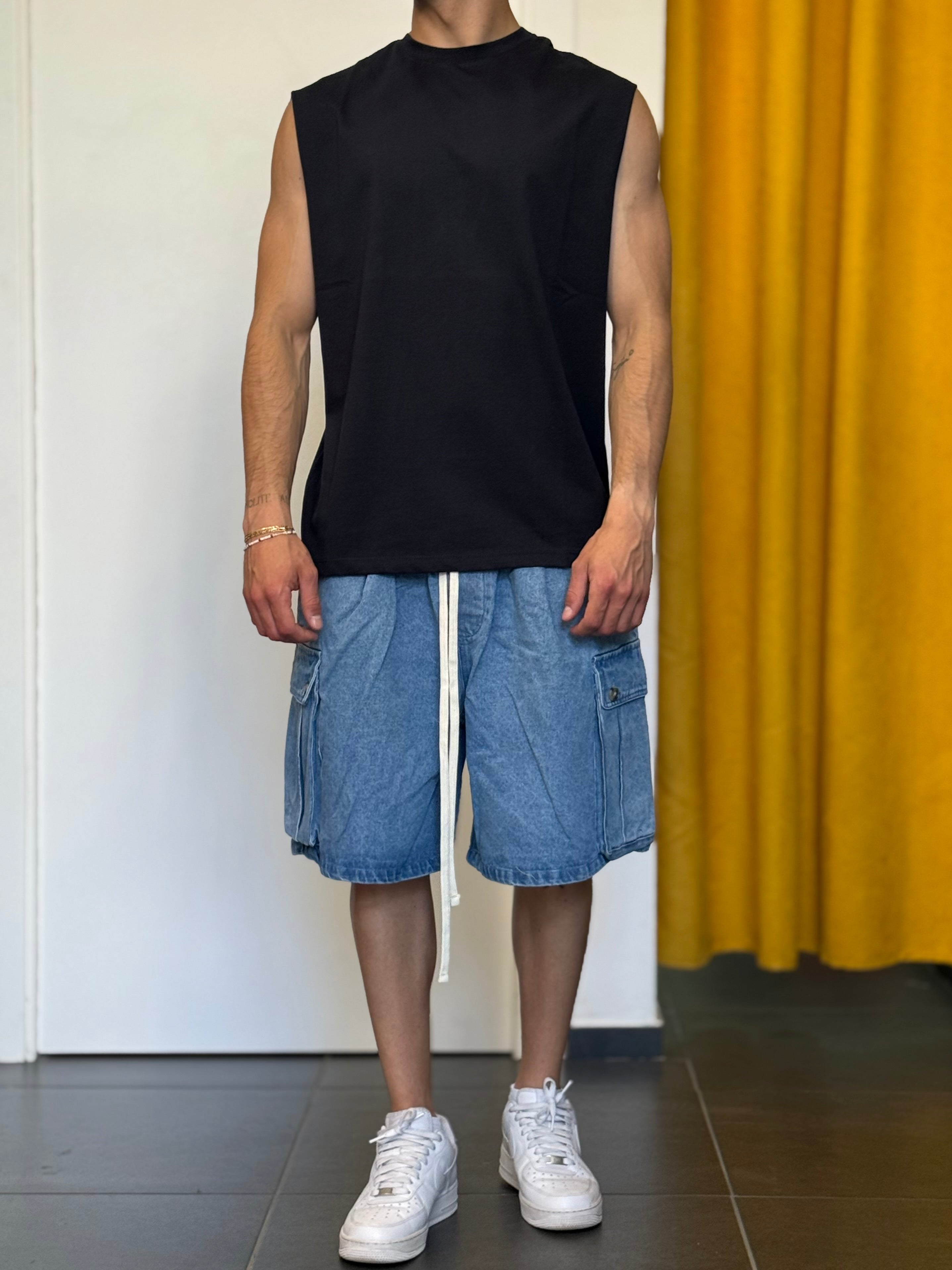 BERMUDA CARGO Denim BLU CHIARO