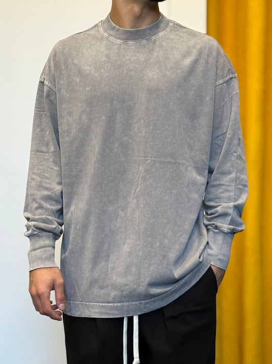 T-SHIRT PREMIUM Maniche Lunghe Slavato GRIGIO