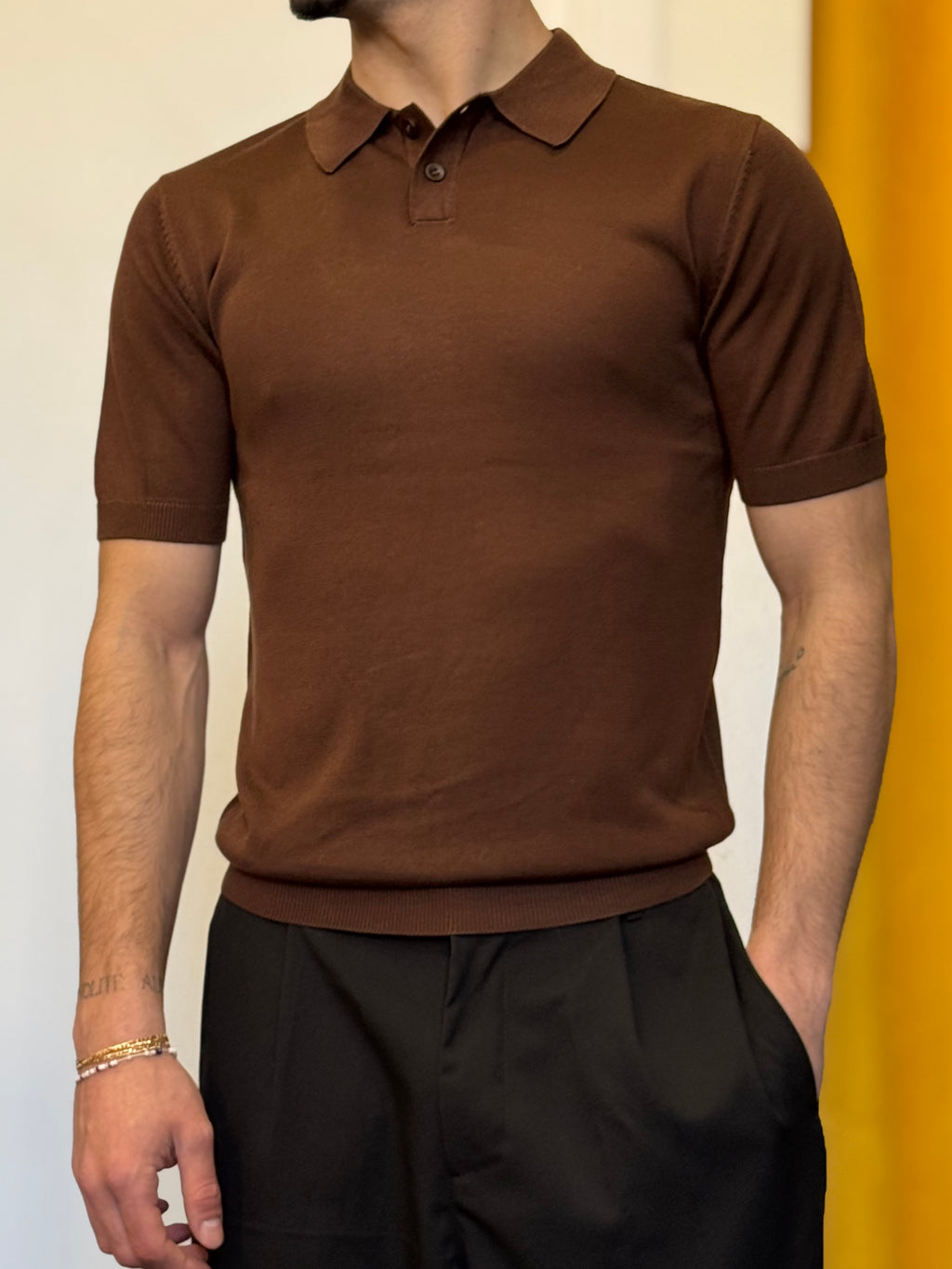 POLO 2 Bottoni Slim Fit MARRONE