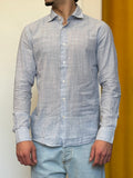 CAMICIA Lino Righe AZZURRO