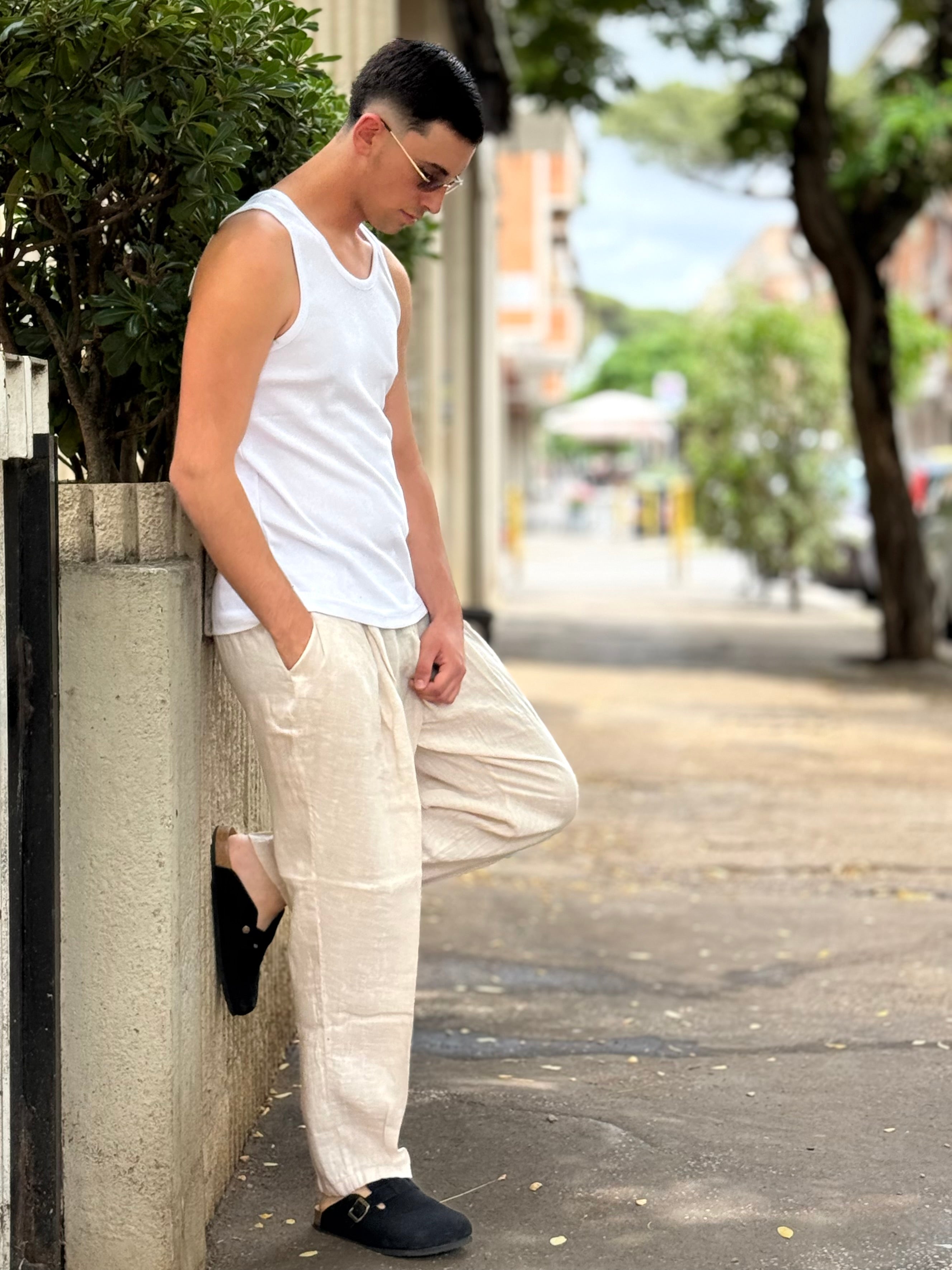 PANTALONE Lino Over BEIGE