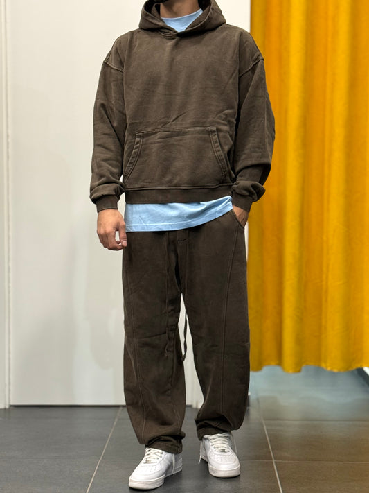 TUTA Felpa Cappuccio STONE WASHED MARRONE