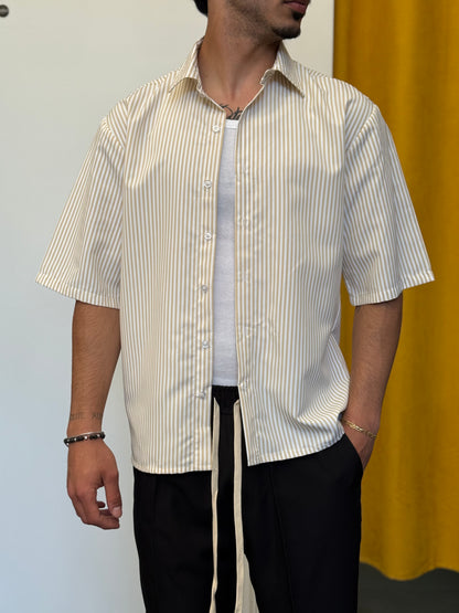 CAMICIA Manica Corta RIGHE Beige