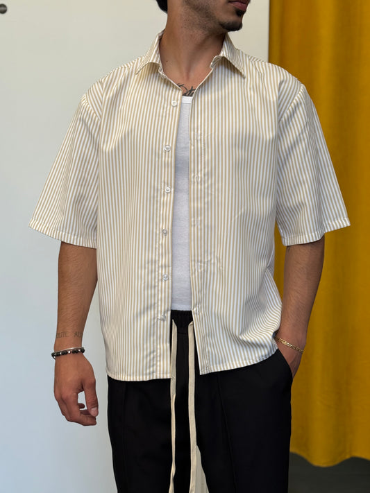 CAMICIA Manica Corta RIGHE Beige