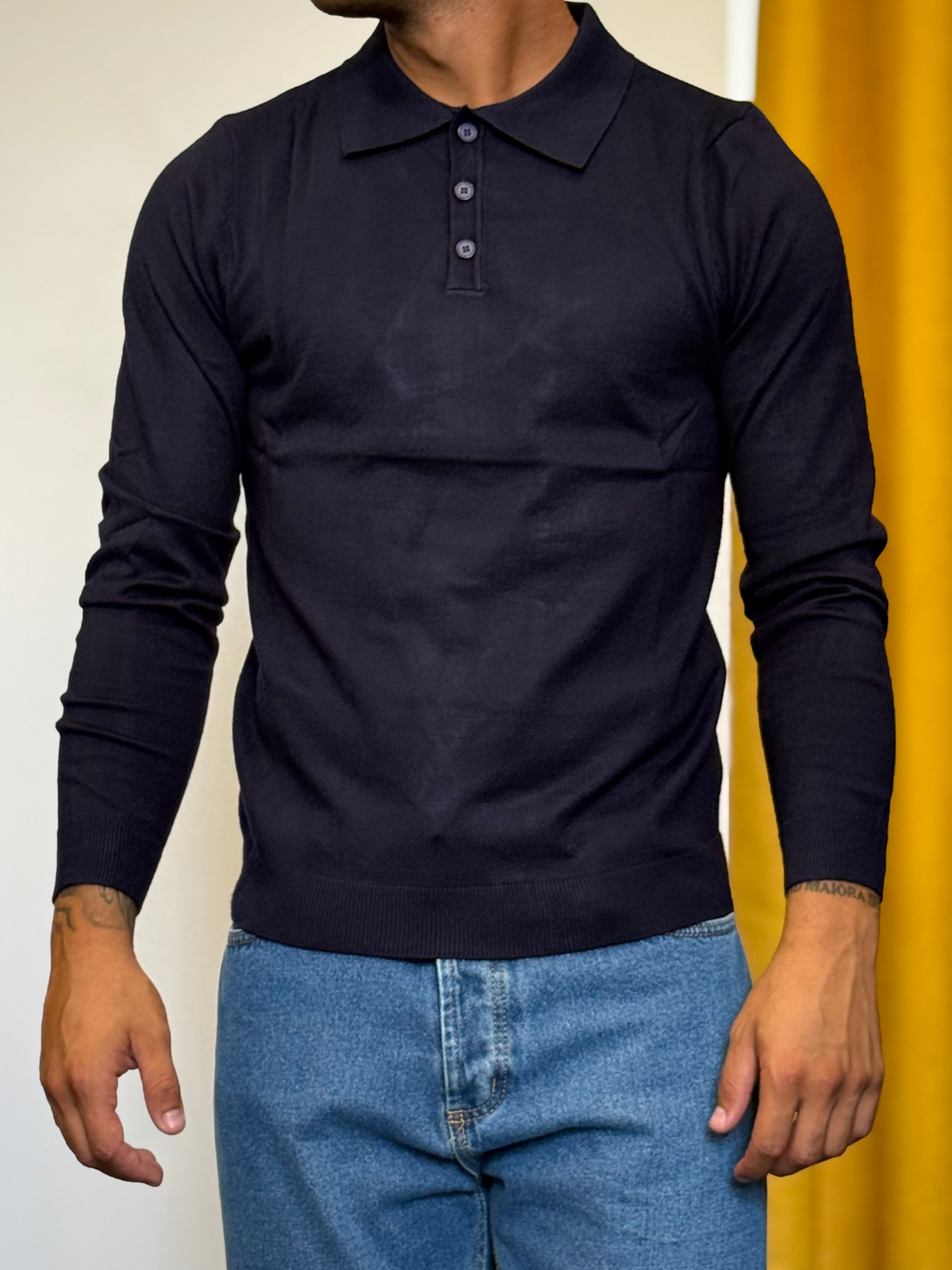 POLO Maniche Lunghe Slim Fit BLU