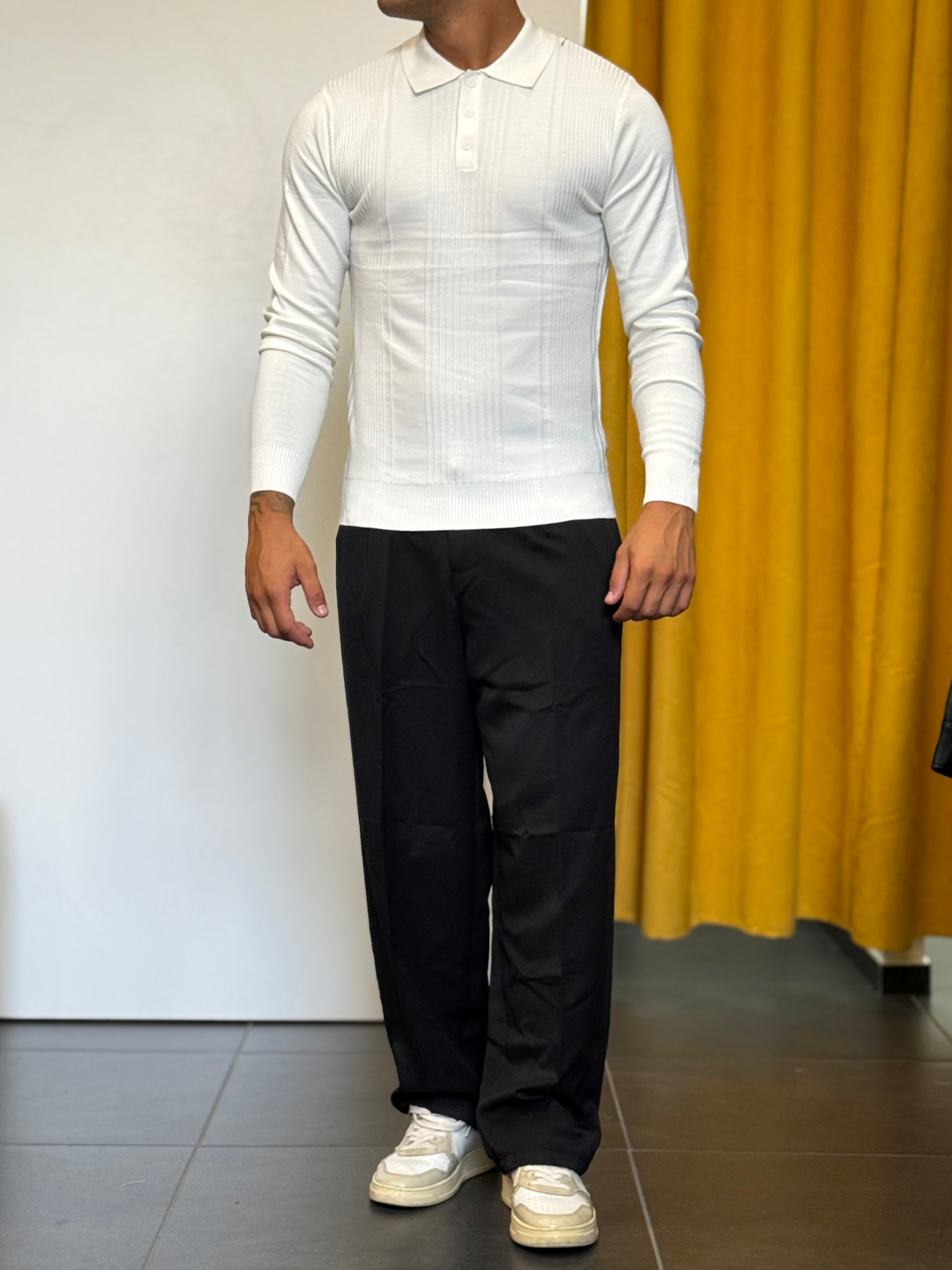 POLO RIGHE Maniche Lunghe Slim Fit BIANCO