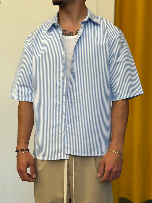 CAMICIA Manica Corta RIGHE Celeste