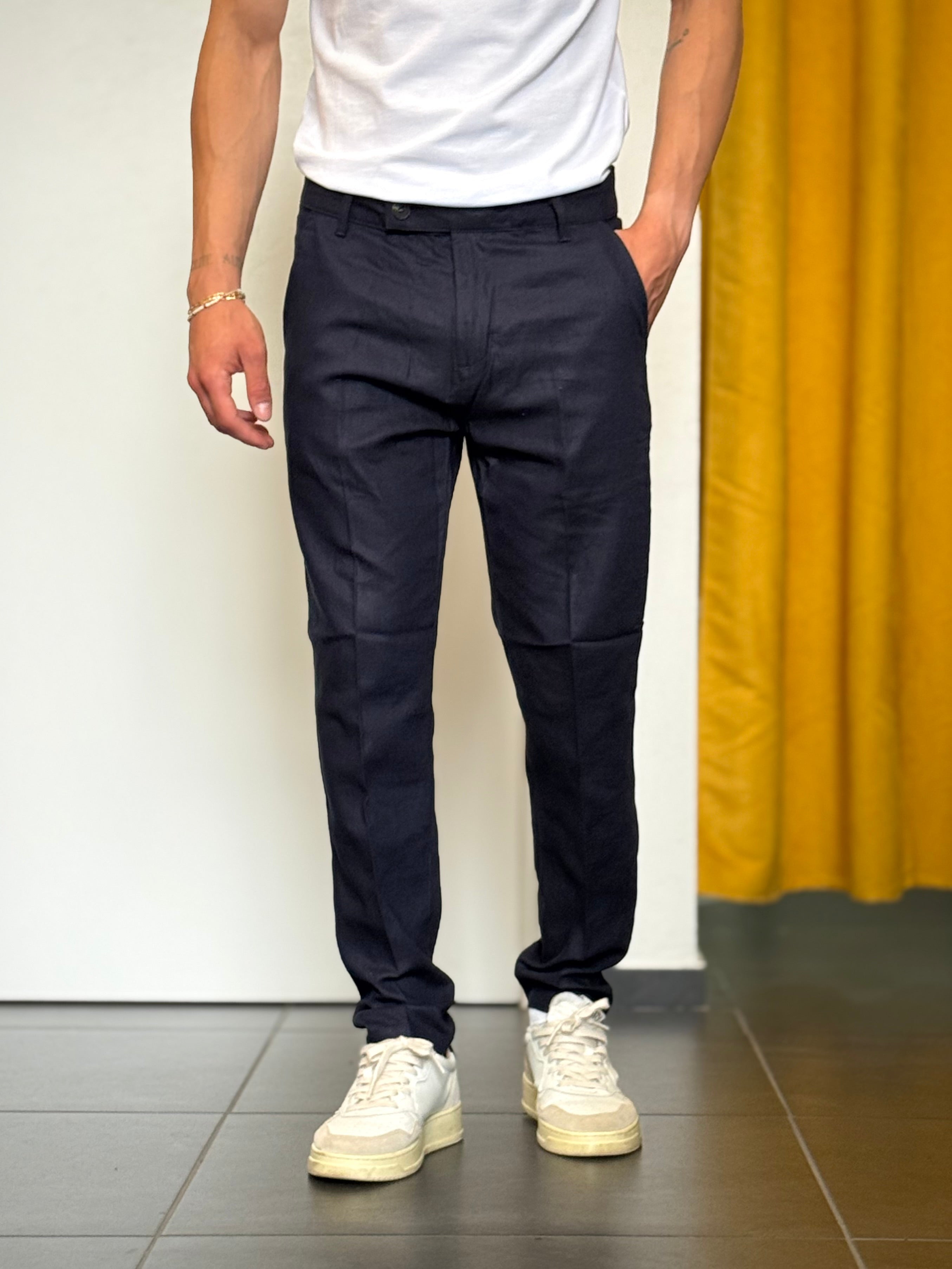 PANTALONE Lino Slim BLU