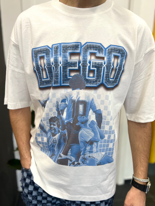 T-SHIRT “DIEGO” Bianca Produzione Hustlers Vestibilità Over/Cropped