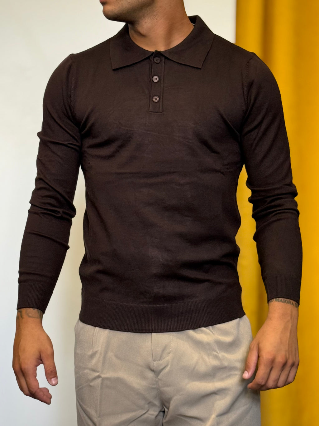 POLO Maniche Lunghe Slim Fit MARRONE