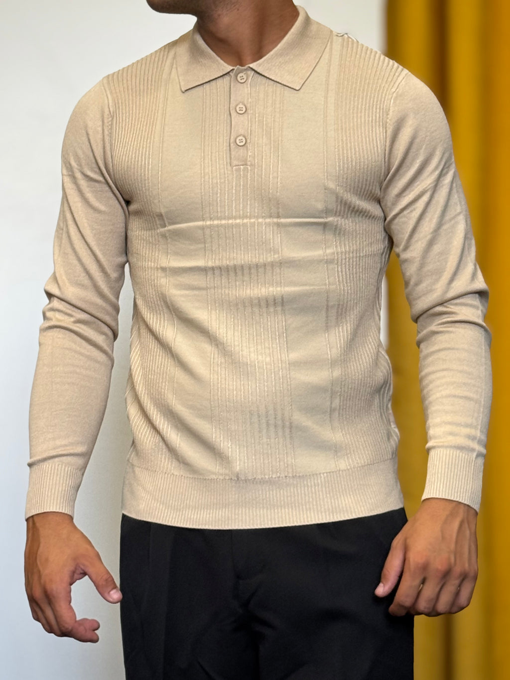 POLO RIGHE Maniche Lunghe Slim Fit BEIGE
