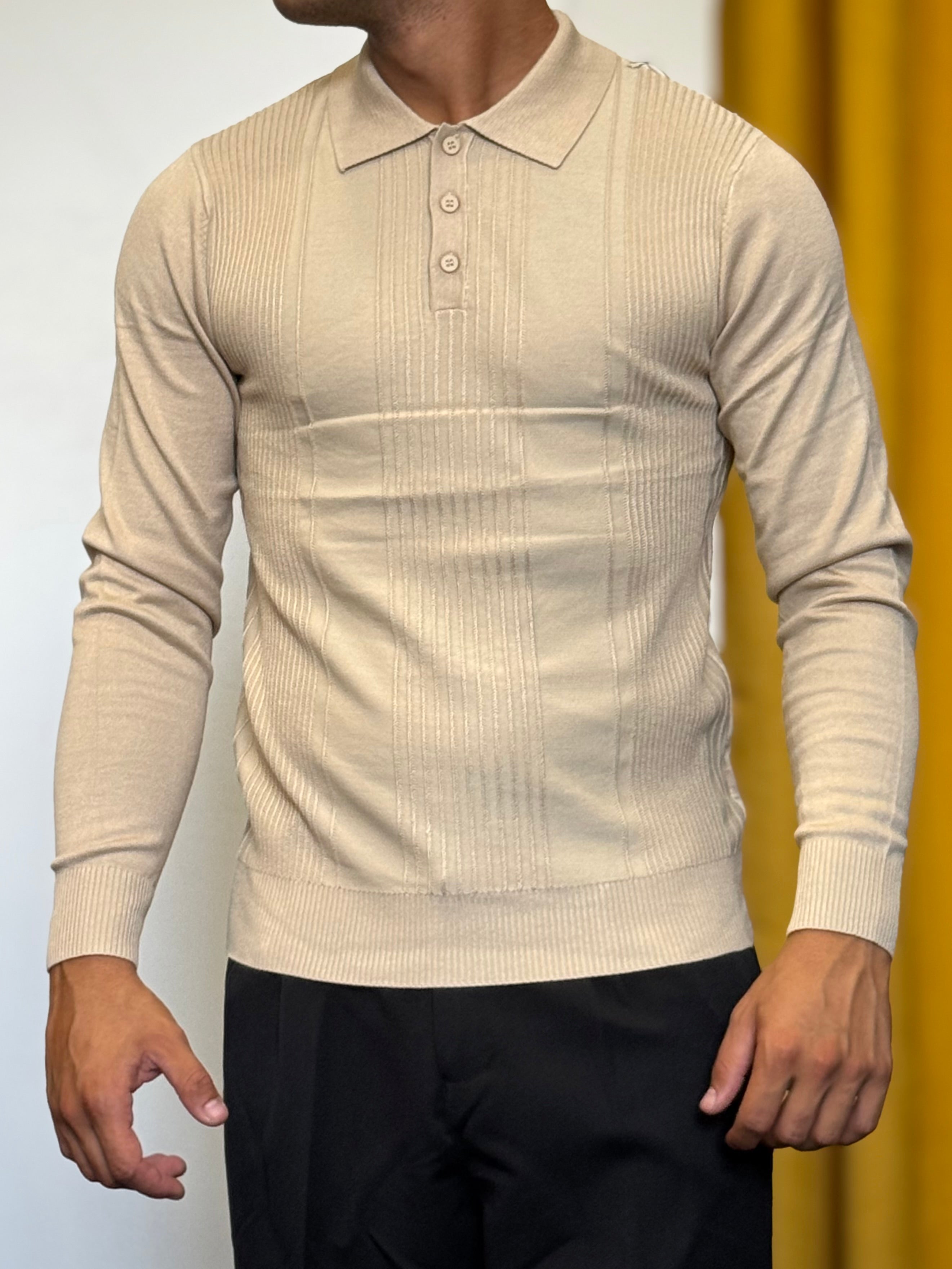 POLO RIGHE Maniche Lunghe Slim Fit BEIGE