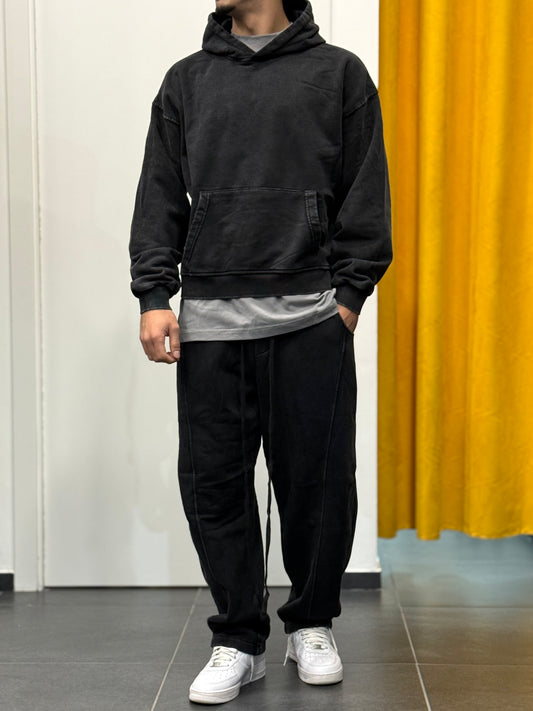 TUTA Felpa Cappuccio STONE WASHED NERO