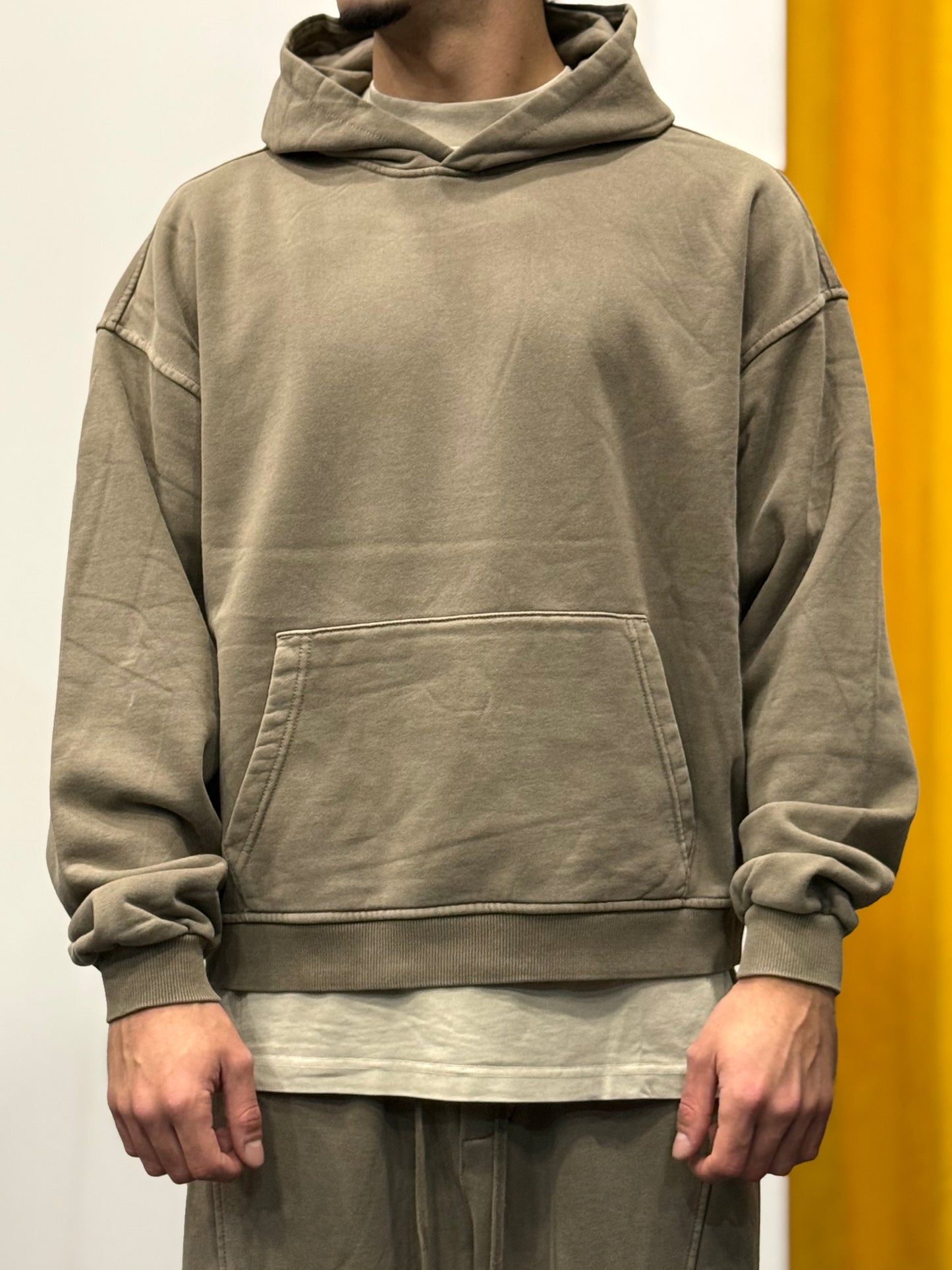 TUTA Felpa Cappuccio STONE WASHED FANGO