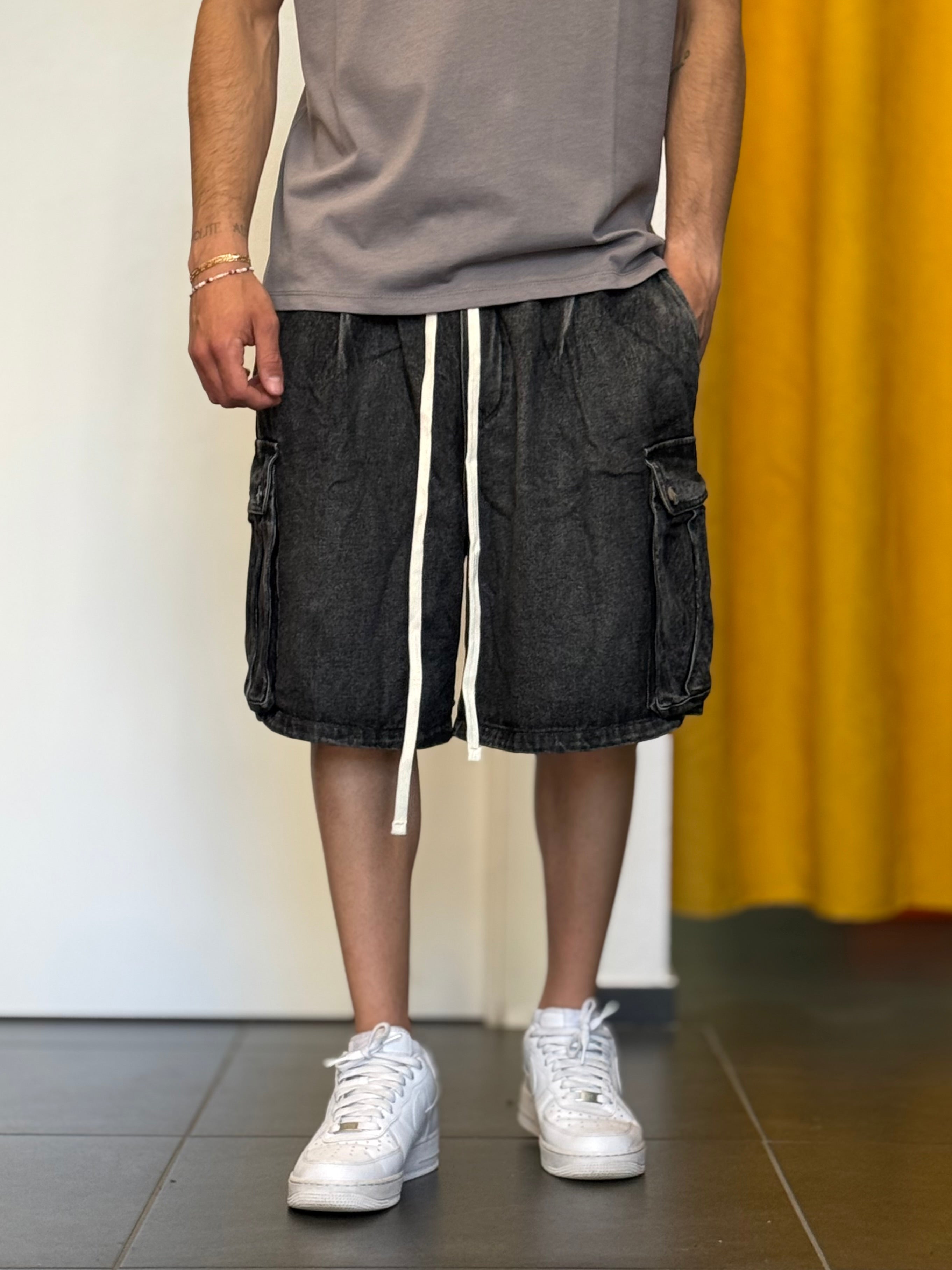 BERMUDA CARGO Denim NERO