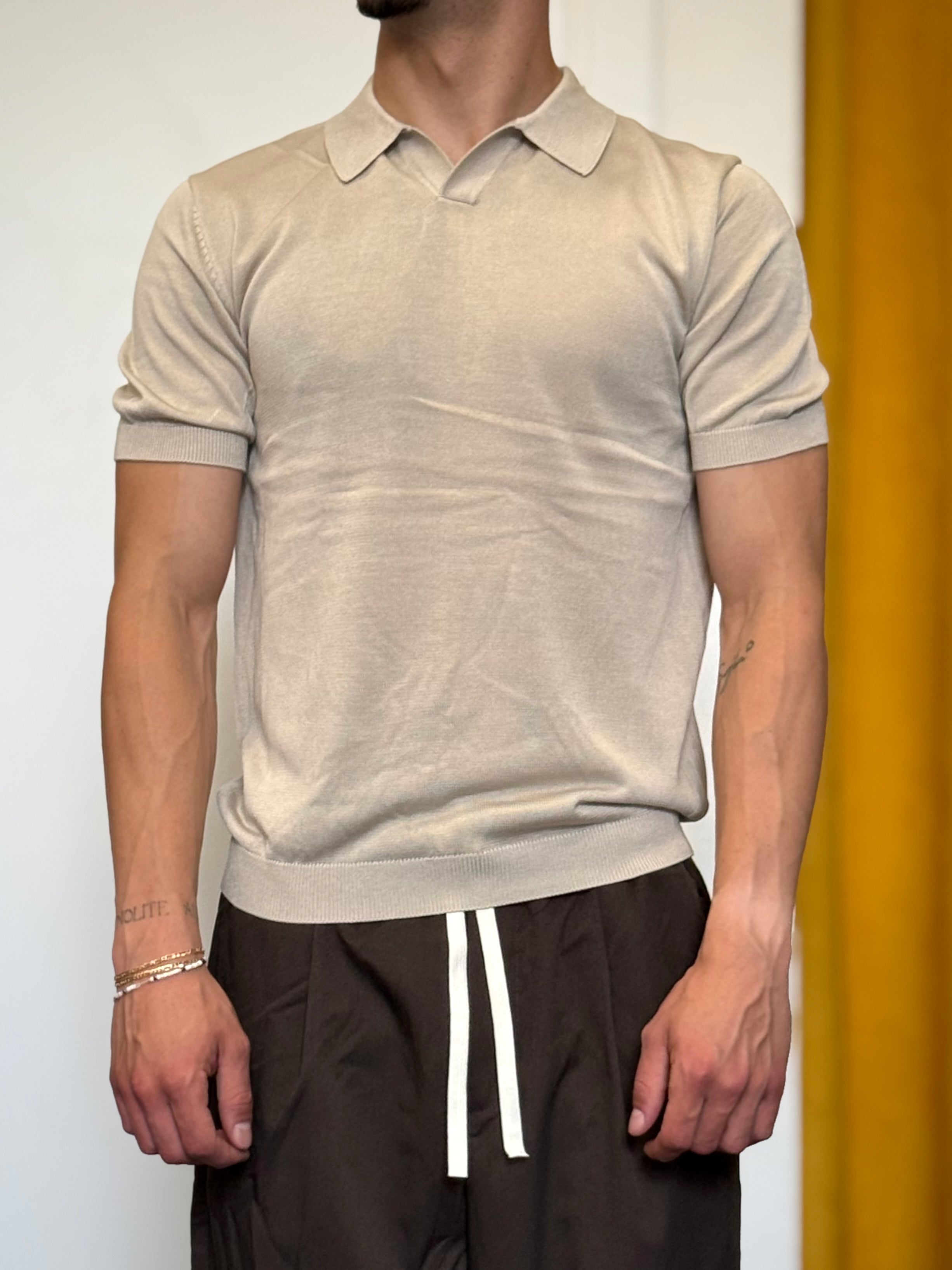 POLO NO BOTTONI Slim BEIGE