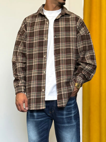 CAMICIA Oversize QUADRI MARRONE/BORDEAUX