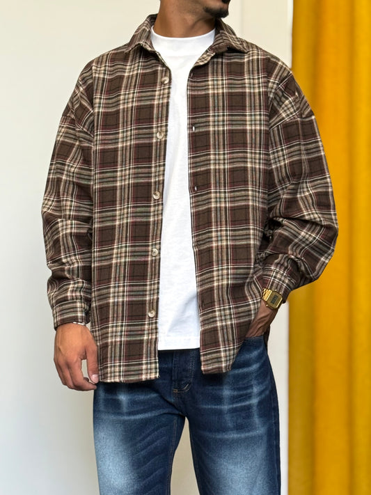 CAMICIA Oversize QUADRI MARRONE/BORDEAUX