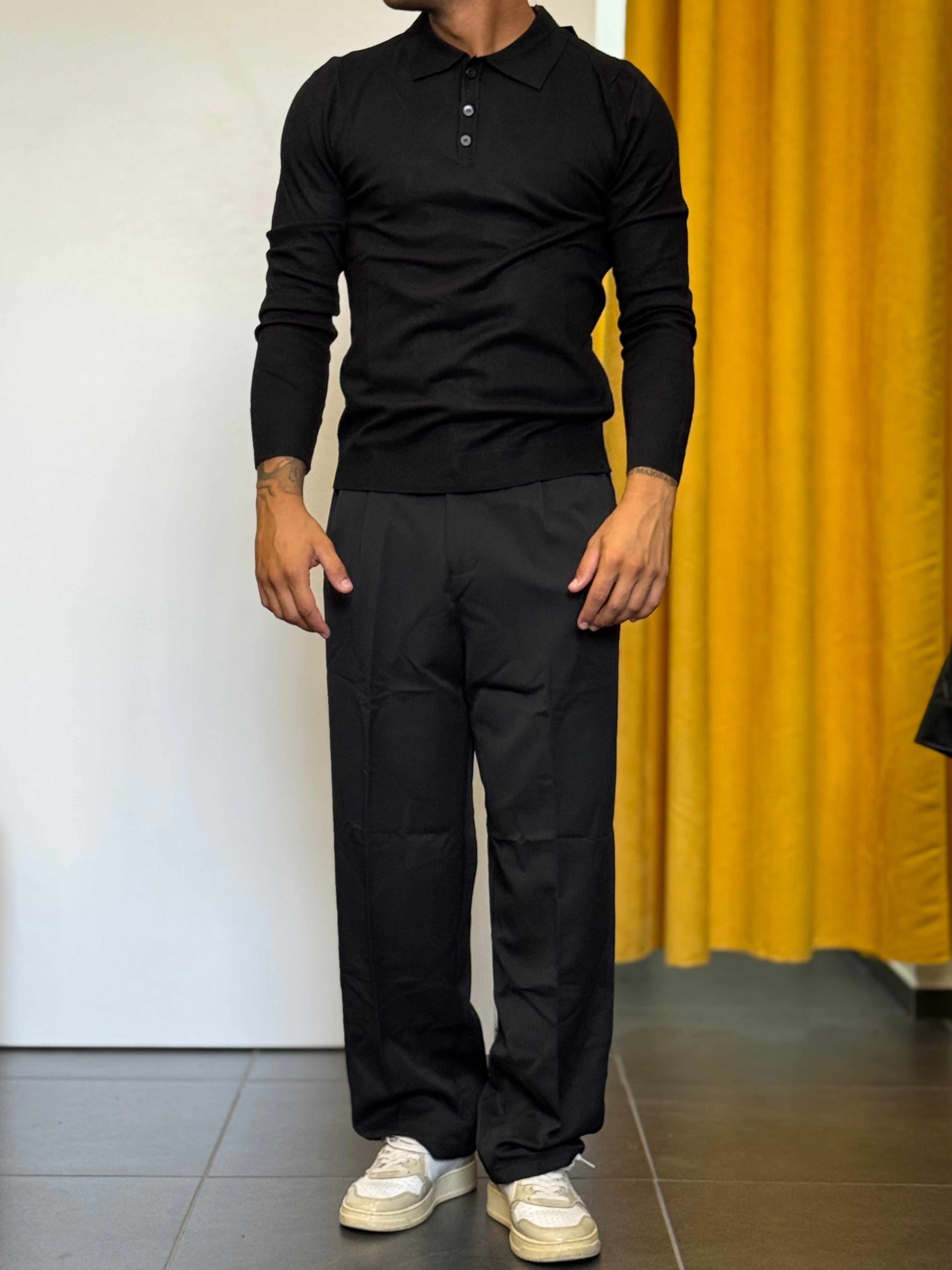 POLO Maniche Lunghe Slim Fit NERO