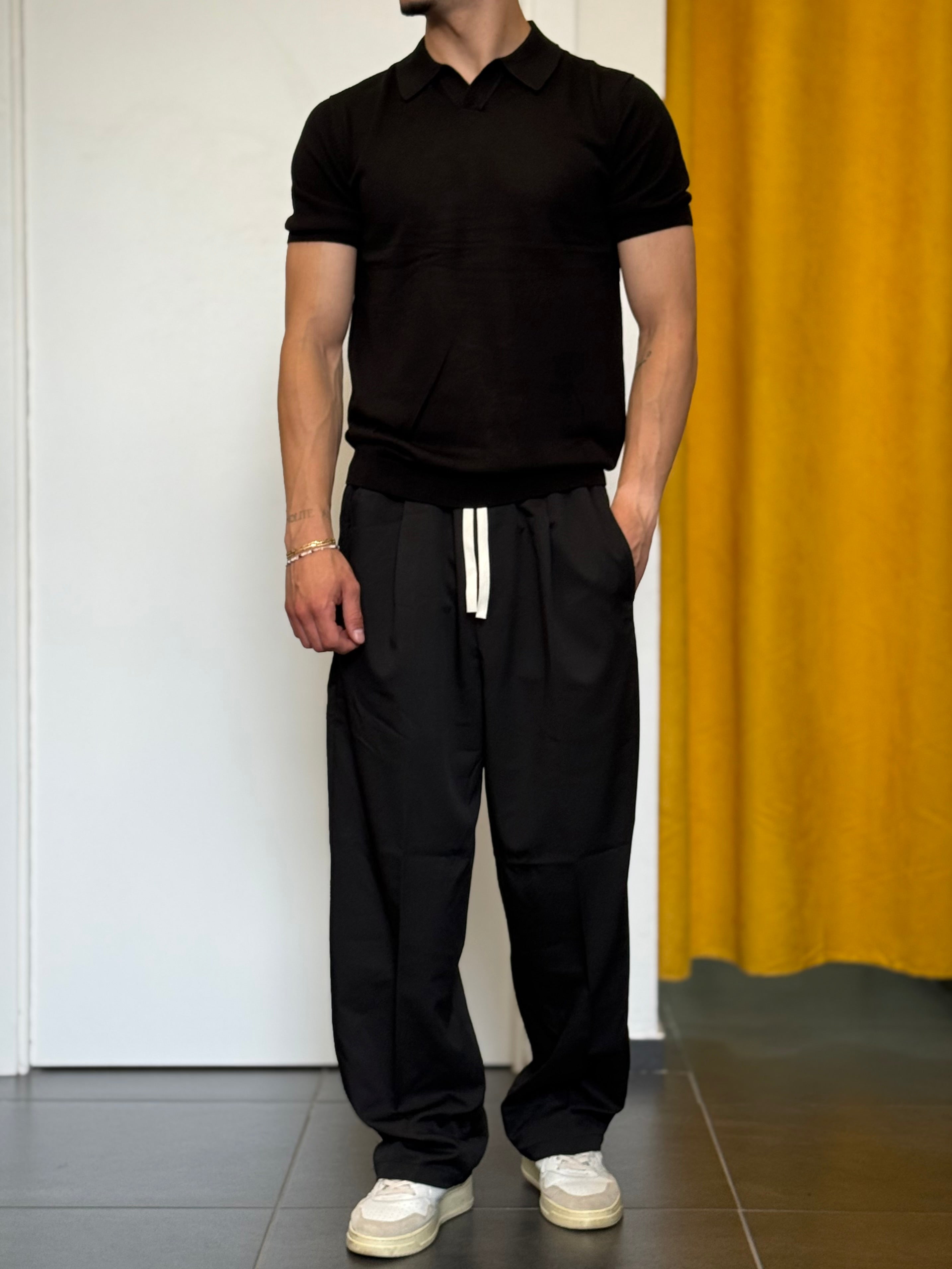 POLO NO BOTTONI Slim NERO