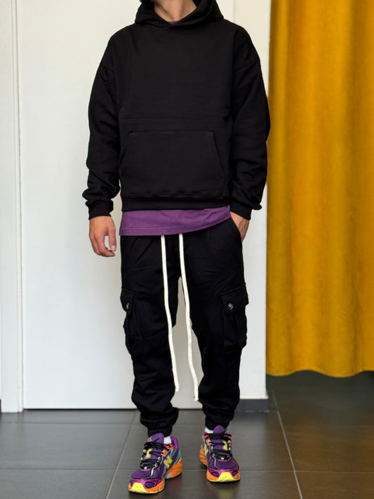 COMPLETO TUTA Cappuccio + Cargo NERO