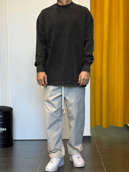 T-SHIRT PREMIUM Maniche Lunghe Slavato NERO