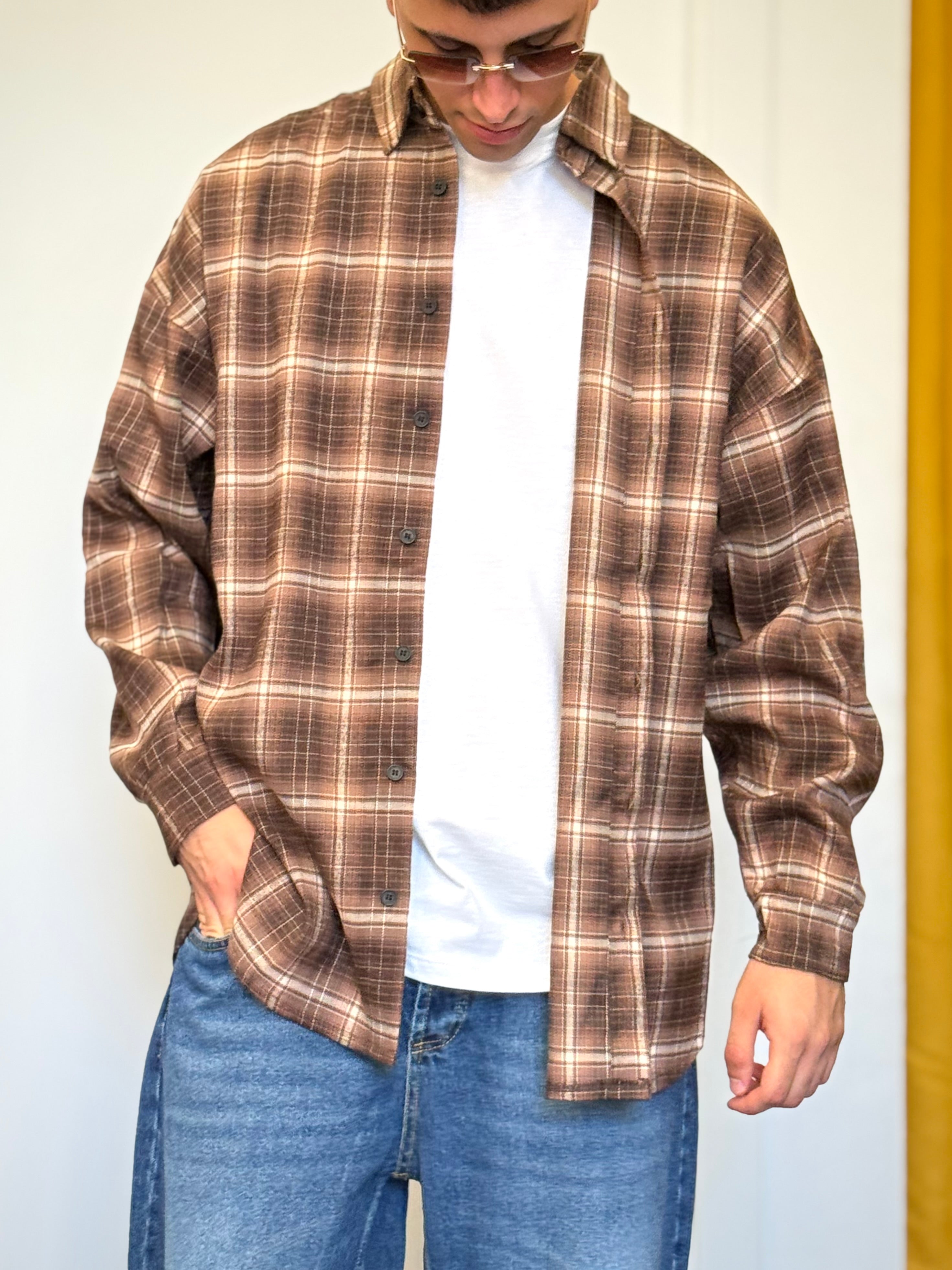 CAMICIA A Quadri MARRONE