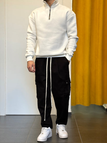 FELPA Mezza Zip Cotone Felpato BIANCO