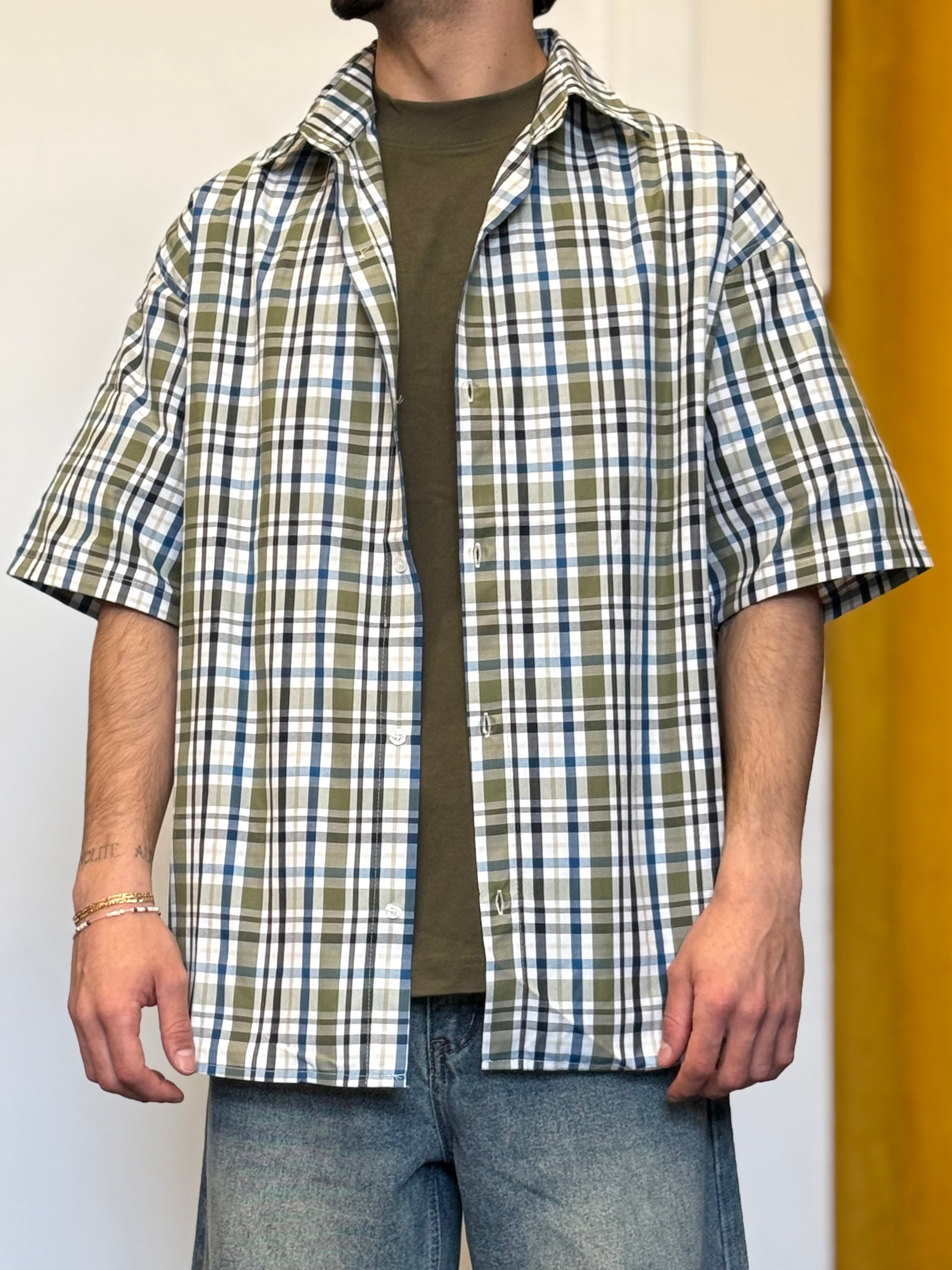 CAMICIA QUADRI Maniche Corte VERDE/BLU