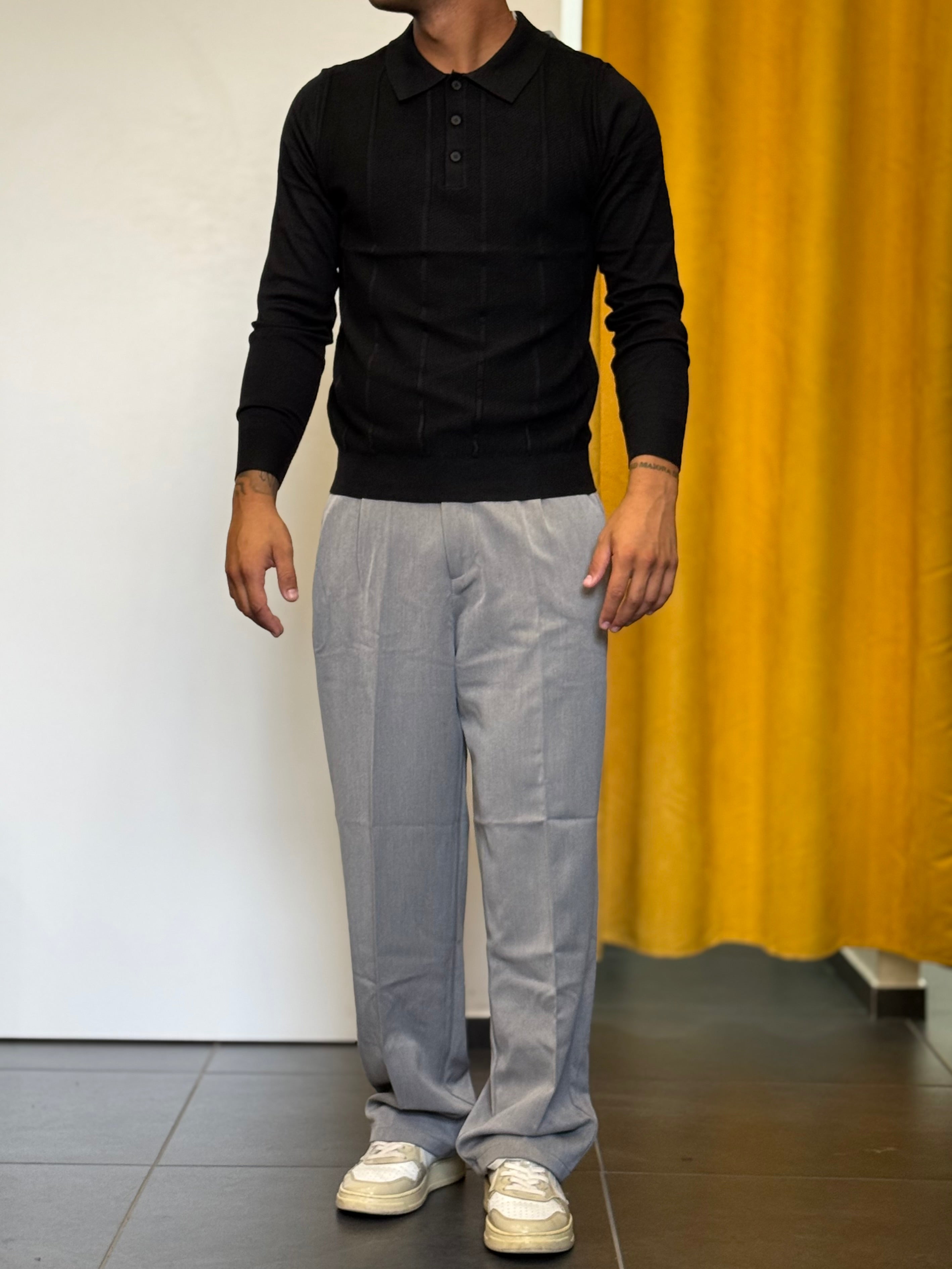 POLO Maniche Lunghe Slim Fit Strutturata NERA