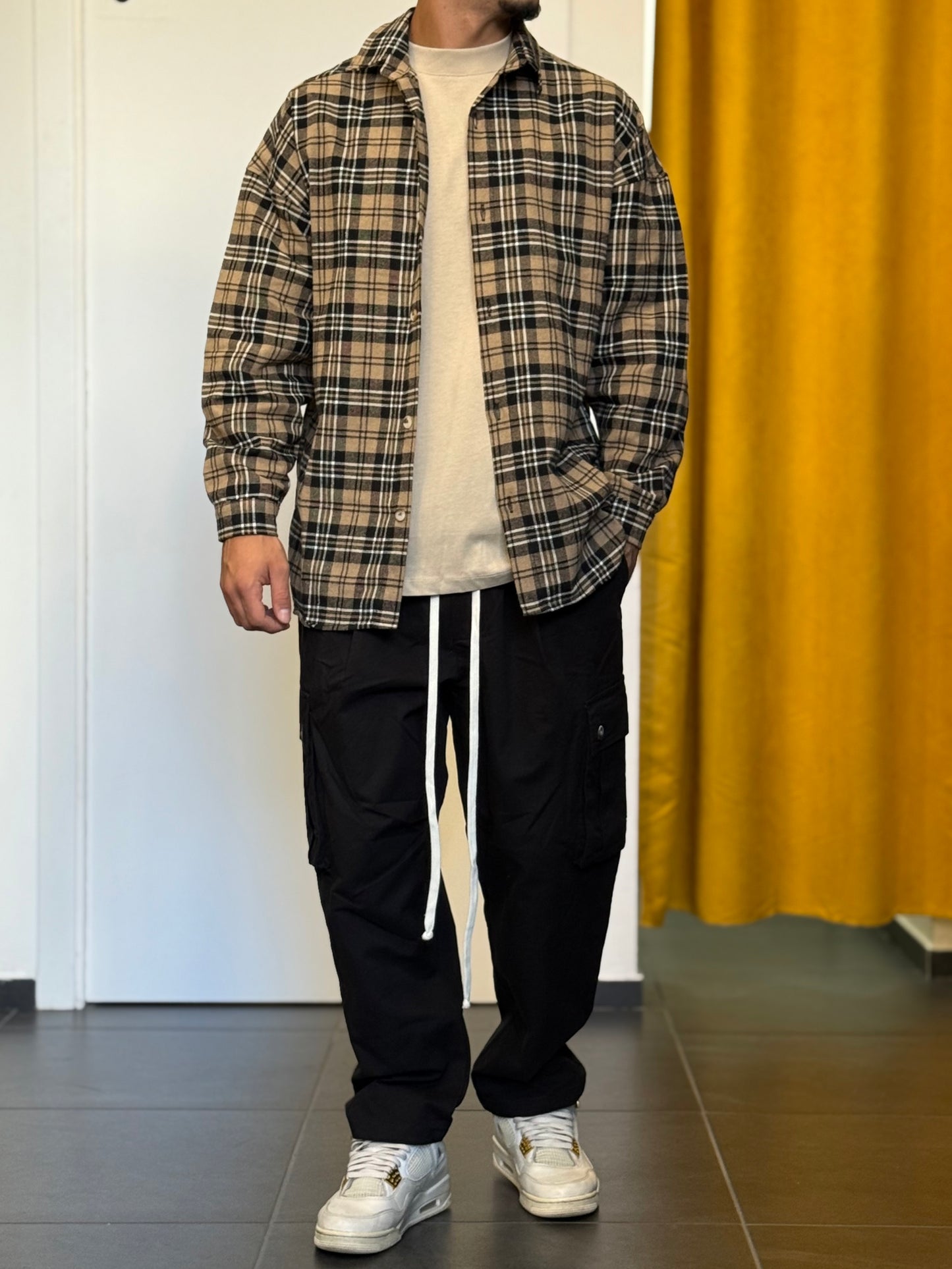 CAMICIA Oversize QUADRI NERO/BEIGE