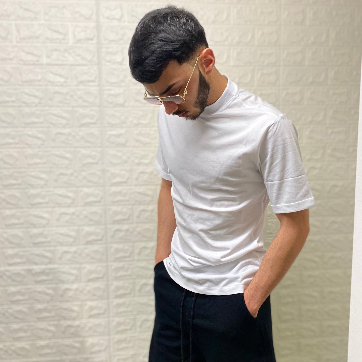 T-SHIRT Basic Colletto Alto Bianca